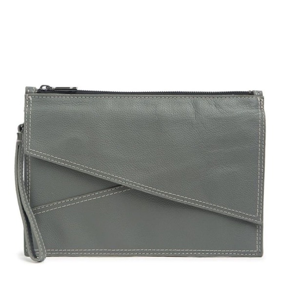 BOTKIER Crosstown Large Leather Clutch Bag, Gray, NWT - Picture 1 of 15